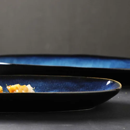 Miniatura 5 de Cabilock Bandeja de pescado Placa de sushi de cerámica Blue Black Snack Serving Plate para fiesta de boda