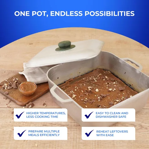 Miniatura 8 de Universal Unique Square Caldero (8.57 l - 24 tazas), olla de aluminio inoxidable, apta para horno, distribución uniforme del calor y cocción rápida.