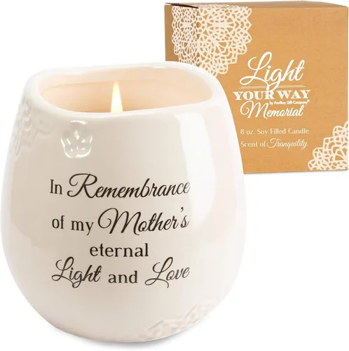 Pavilion Light Your Way Recipiente Cerámico Conmemorativo - Vela 100% de Cera de Soja con Texto "In Remembrance Of My Mother's Eternal Light And
