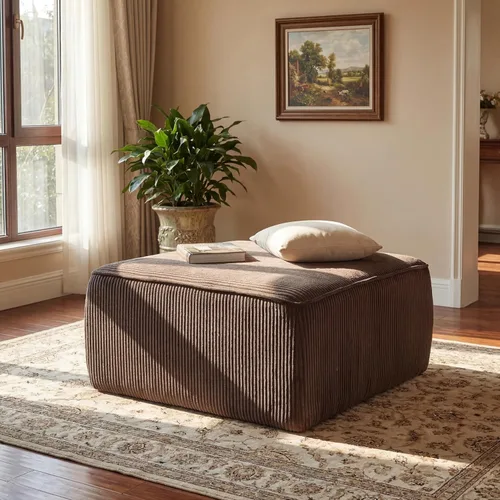 Miniatura 15 de Christopher Knight Home Isa - Taburete otomano cuadrado, puf de pana, reposapiés, asiento grande, mesa auxiliar moderna para sala de estar, Beige