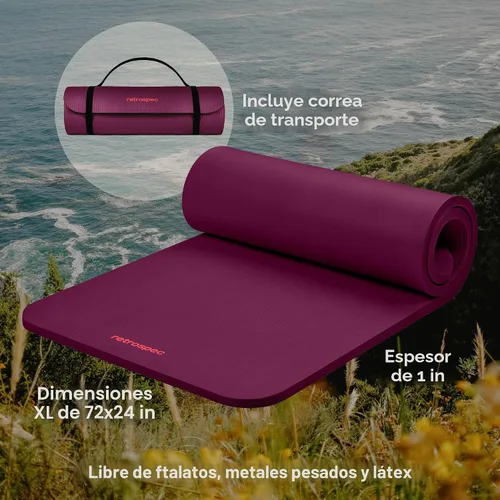 Miniatura 2 de Retrospec Solana - Tapete de yoga de 1 pulgada de grosor con correa de nailon, unisex, antideslizante, para yoga, pilates, estiramiento, ejercicios