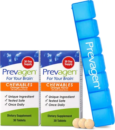 Prevagen Mejora la memoria, fuerza regular, 10 mg, 30 masticables, naranja, paquete de 2 unidades, con apoequorina y vitamina D y prevagen 7 días