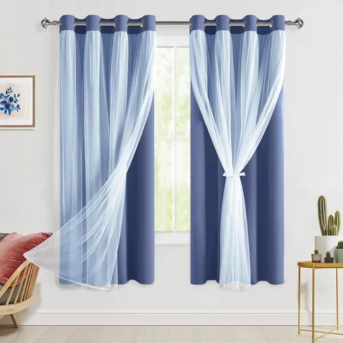 Miniatura 54 de Hiasan Cortinas opacas con superposición transparente, aislamiento térmico para mezclar y combinar de doble capa, cortinas de oscurecimiento de Beige