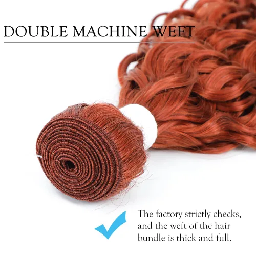 Miniatura 2 de Paquete de cabello humano ondulado #350, color naranja quemado, 10 pulgadas, doble trama rizado, 100% cabello humano brasileño, 1 paquete