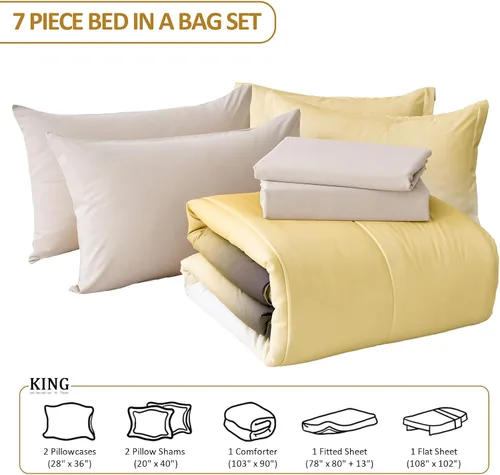 Miniatura 5 de Anibedding - Juego de edredón gradiente amarillo tamaño King de 7 piezas, amarillo y gris ombre, cama en una bolsa, juego completo de ropa de cama