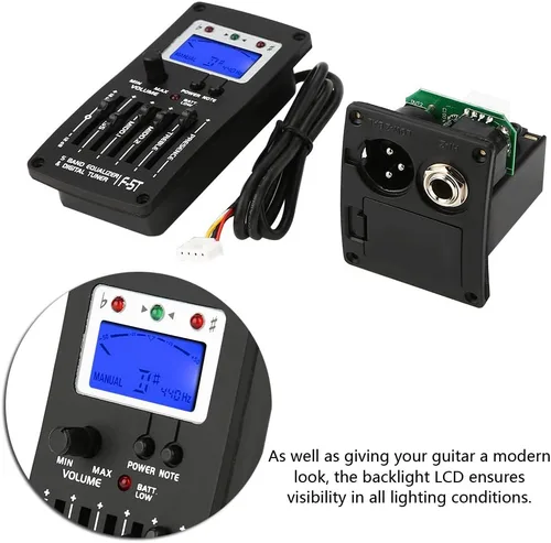Miniatura 5 de Tbest Preamplificador de guitarra, ecualizador de preamplificador de guitarra, sintonizador digital F 5T 5 bandas, pastilla de sintonizador digital