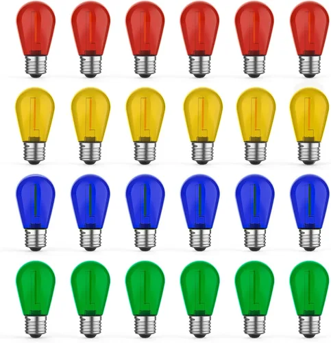 GvvooHome Paquete de 24 Bombillas LED S14 de Colores para Luces de Cadena Exteriores, Bombillas de Repuesto Irrompibles de 1W para Luces de Patio,
