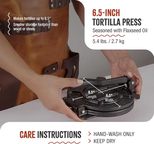 Miniatura 6 de Victoria Prensa de tortilla de hierro fundido, máquina de tortilla y roti, fabricada en Colombia, 6.5 pulgadas