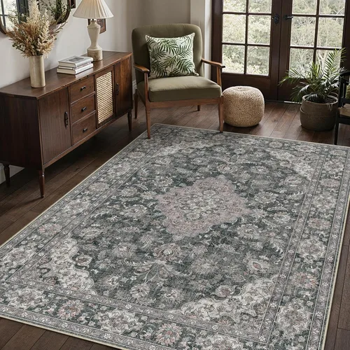 Miniatura 24 de HUGEAR 8x10 Alfombras lavables a máquina color marrón para pasillo, alfombra grande de área interior, alfombra de acento floral, alfombra de pelo