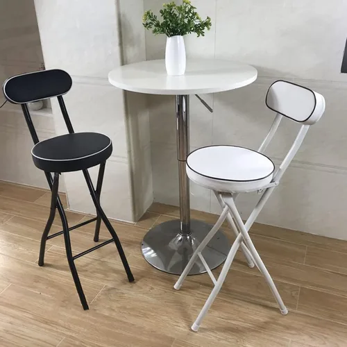 Miniatura 3 de Taburete de bar plegable con respaldo, taburetes de bar de piel sintética, taburetes redondos para mostrador de cocina, silla de comedor, taburete