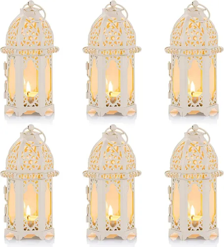 Miniatura 10 de NUPTIO Portavelas colgantes, 6 unidades, farol, centro de mesa, de cristal, hexagonal, marroquí, portavelas, color negro