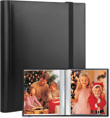 Aevdor Álbum de fotos de 8.5 x 11 pulgadas con capacidad para 68 fotos, carpeta de arte para fotos de 8.5 x 11 pulgadas, carpeta con fundas de Negro