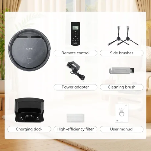 Miniatura 9 de ILIFE Robot aspirador V5s Max, potencia de succión máxima de 4000 Pa, WiFi/App/Alexa/control remoto, aspiradora robótica de carga automática