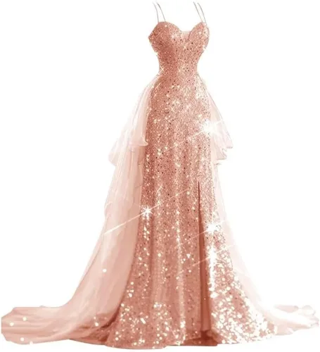 Miniatura 8 de Vestidos de novia de lentejuelas 2024, vestido largo de baile para mujer, vestido de graduación de tul brillante, vestido de fiesta con abertura