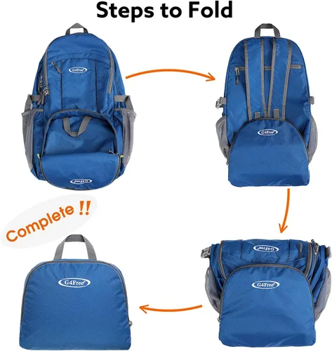 Miniatura 6 de G4Free Mochila de senderismo plegable ligera 40L, mochila de viaje impermeable Azul oscuro