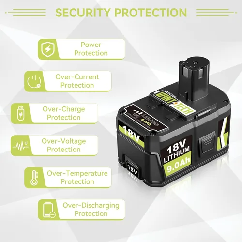 Miniatura 3 de VANTTECH Paquete de 2 unidades P109 de repuesto de litio de 9.0Ah para batería Ryobi de 18 V P102 P103 P104 P105 P107 P108 P109 compatible