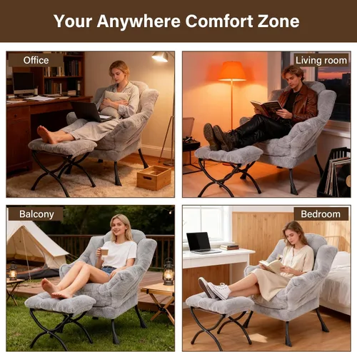 Miniatura 6 de Welnow - Silla perezosa con otomana, moderna silla de descanso con reposabrazos y bolsillo lateral, sillón de sofá tapizado de ocio, sillón
