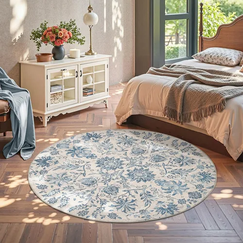 Miniatura 255 de jinchan Lima - Alfombra simétrica floral geométrica lavable, alfombra de entrada de medio círculo de 2 x 3, alfombra de media luna, suave y Azul