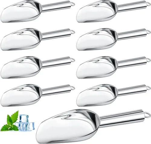 Zhehao 8 cucharas de hielo de metal de acero inoxidable de 6 onzas para máquina de hielo, cocina, congelador, bar, boda, fiesta, cucharas pequeñas