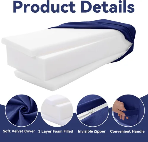 Miniatura 3 de MABOZOO Juego de cojines de yoga, funda de terciopelo de espuma de alta densidad para yoga restaurativo y meditación, almohada rectangular y Azul