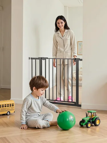 Miniatura 8 de Puerta de bebé de 29.5-40.5 pulgadas para escaleras, puerta para perros para puertas, puerta de seguridad de metal para bebés con cierre automático