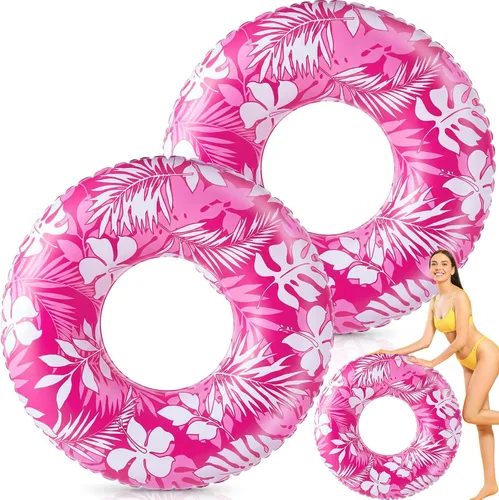 Miniatura 9 de Anillos de natación jumbo de 47.24 pulgadas para piscina inflable, tubo de flotación con hojas tropicales, anillo inflable para piscina para niños