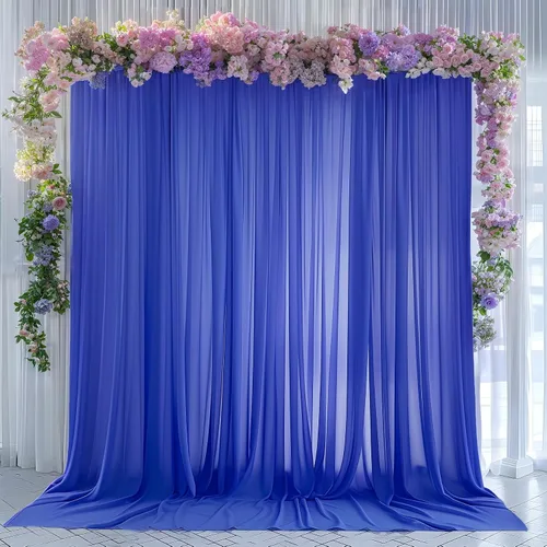 Miniatura 22 de Cortinas de fondo azul bebé de 10 pies x 10 pies, tela de gasa chiffon transparente sin arrugas, tela de fondo fotográfico drapeada para arco