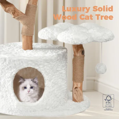 Miniatura 2 de Easyego Árbol de Gato Moderno, Torre de Árbol de Gato de Madera Estética para Gatos Grandes, Condominio de Lujo para Gatos con Postes para Rascar