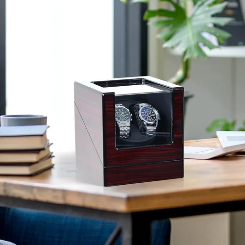 Miniatura 7 de Mono-gatari Enrollador de reloj doble para relojes automáticos, 5 ajustes de modo de rotación con luz LED, rotor de reloj doble en acabado de piano
