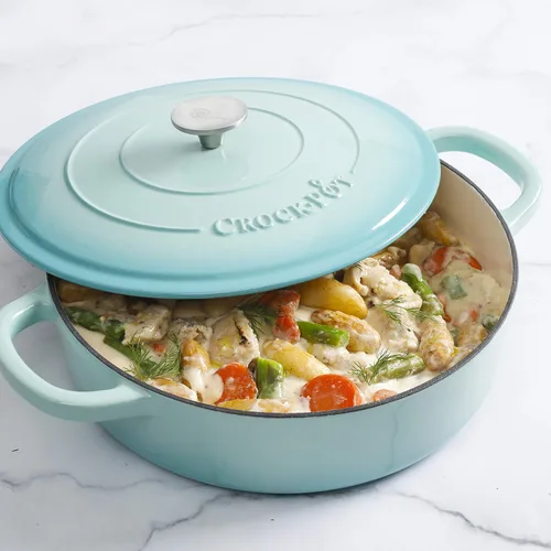 Miniatura 5 de Crock Pot Artisan - Cacerola de hierro fundido esmaltado con tapa, 5 cuartos de galón, azul aguamarina