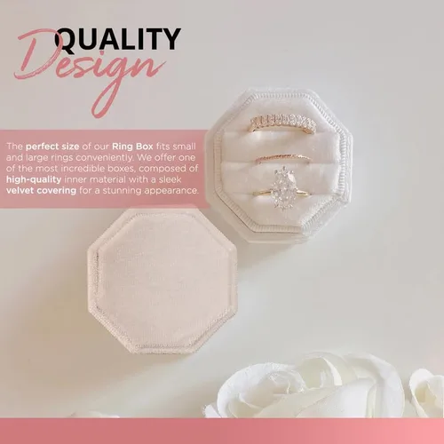 Miniatura 5 de Caja de terciopelo para anillos de alta calidad para ceremonia de boda con tapa desmontable, elegante y bonita caja para anillos de boda, 3 ranuras
