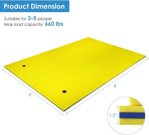 Miniatura 3 de GLACER Tapete de agua flotante de 9 x 6 pies, 3 capas de espuma XPE resistente al desgarro, almohadilla de agua flotante duradera para recreación