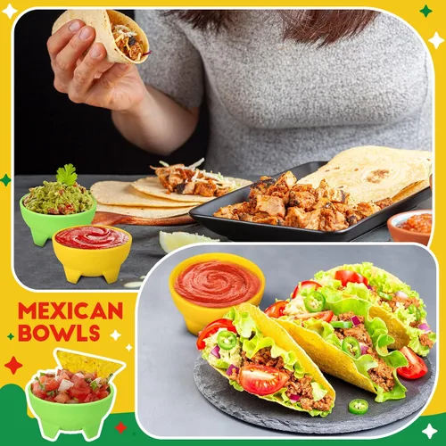 Miniatura 6 de 12 cuencos de salsa para fiestas, coloridos cuencos de salsa de plástico mexicanos, platos de guarnición para servir mexicanos, rojo, amarillo