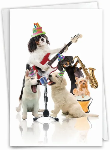 NobleWorks - Tarjeta de felicitación de cumpleaños con sobre de 5 x 7 pulgadas (1 tarjeta), divertida celebración de cumpleaños de animales - Bandas