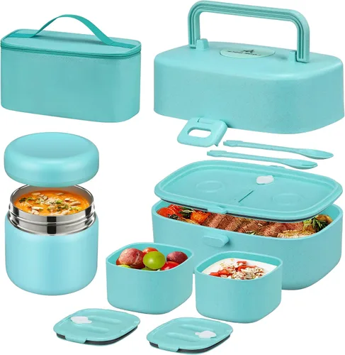 Pawtong Lonchera Bento con Termo de Sopa de 8 Onzas, Caja Bento Sostenible para Niños a Prueba de Fugas, Contenedores de Comida para Almuerzo con
