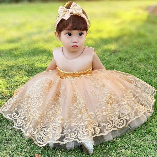 Miniatura 58 de CMMCHAAH - Vestidos de encaje para concursos de niñas bebés de 0-6 años, vestido formal para fiestas con diadema