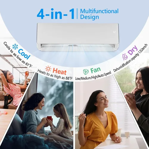Miniatura 2 de Bonnlo Aire acondicionado y calentador mini split habilitado para Wifi de 17000 BTU, 17 SEER2 230 V inversor de pared sin conductos, unidad de CA