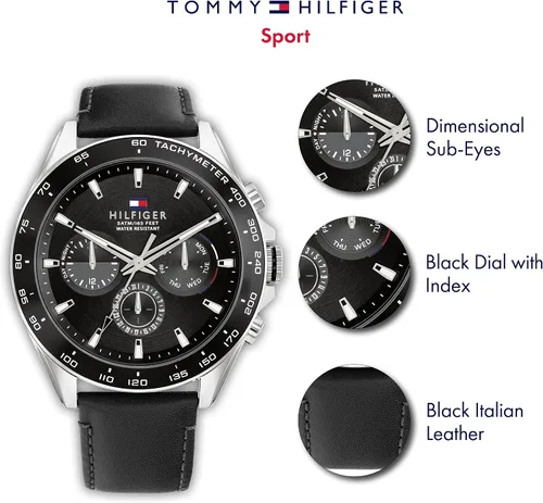Miniatura 4 de Tommy Hilfiger Mens Stainless Steel Quartz Watch with Leather Strap