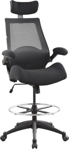 BOLISS Silla de oficina alta de dibujo, 400 libras, respaldo alto, silla de escritorio ancha cómoda con reposabrazos abatibles, soporte lumbar, Negro