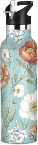 Miniatura 14 de Flores de otoño, tulipán, narciso, gladiolo, azul, doble pared, aisladas al vacío, botellas de agua con pajitas, a prueba de fugas, sin BPA, a