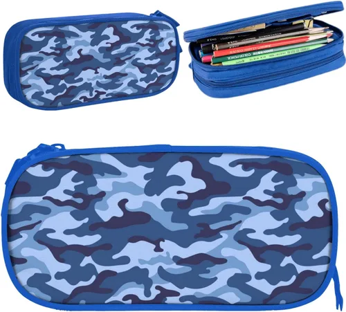 Miniatura 10 de Estuche para lápices de camuflaje, organizador de gran capacidad con 2 compartimentos y cremallera duradera
