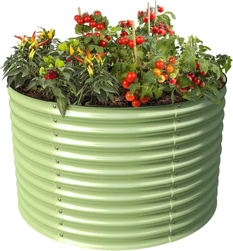 Olle Camas de jardín elevadas de 32 pulgadas de alto, para exteriores, para verduras, cama de jardín elevada redonda galvanizada, cajas de jardín de