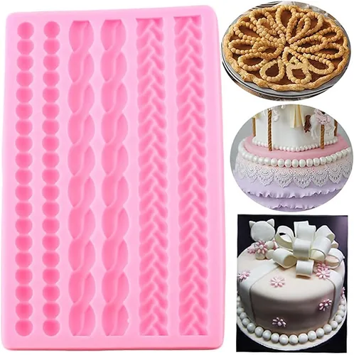 Miniatura 4 de 3D Pearl Knit Rope Molde de silicona Molde de fondant Molde de pastel Frontera Decoración Moldes Gumpaste Cocina DIY Hornear Decoración Pastel