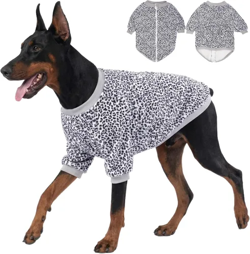 Miniatura 14 de LovinPet Chaqueta para mastín, ropa de invierno ligera de franela mejorada, tela agradable a la piel, ropa fina con estampado de leopardo rosa