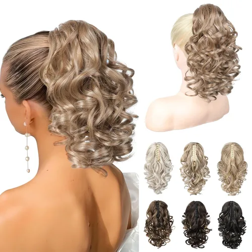 Miniatura 13 de REECHO Extensión de Cola de Caballo de 12", Clásica Suelta Rizada Ondulada con Clip de Garra, Extensiones de Cabello de Colas de Caballo para Mujer