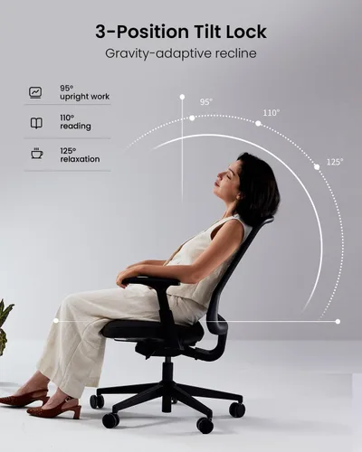 Miniatura 6 de ProtoArc Silla de oficina ergonómica – Silla de malla flexible para mujer, asiento deslizante de espuma, reclinable de 125°, sillas de escritorio