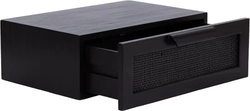 Miniatura 9 de Kate and Laurel Ori Modern Cane - Mesa auxiliar flotante de bastón, 18 x 13 x 6 pulgadas, color negro, estante de pared de ratán montado con cajón