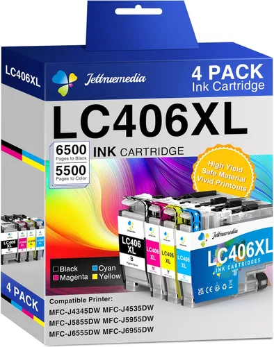 LC406XL - Cartuchos de tinta compatibles con Brother LC406XL LC406, alto rendimiento, funcionan con impresora Brother MFC-J4335DW MFC-J4535DW