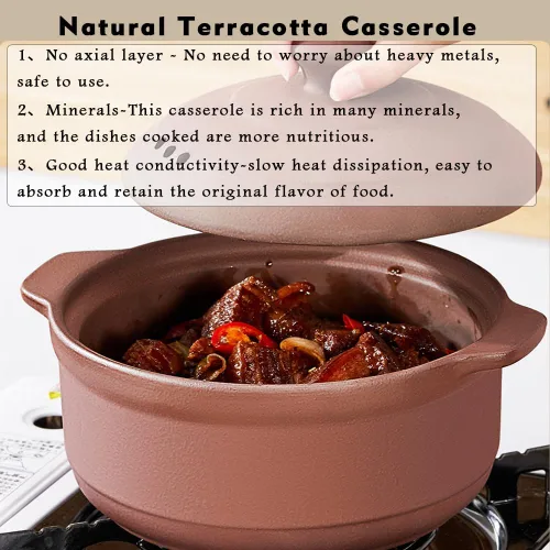 Miniatura 5 de Cazuela de terracota natural con tapas ollas de arcilla para cocinar, ollas de arroz de loza sin glasear (UpgradeT1-1QT)