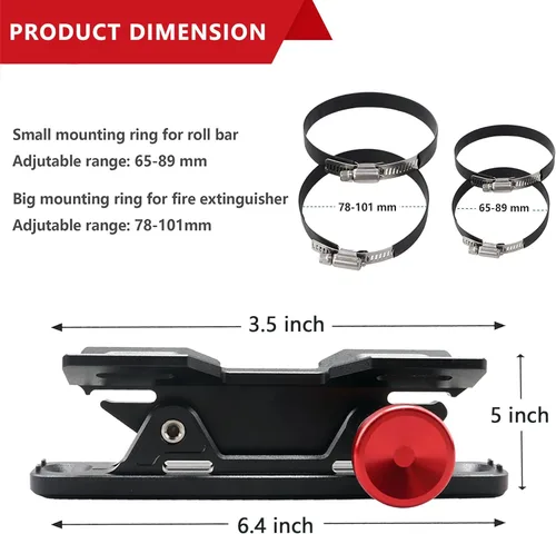 Miniatura 8 de Soporte de aluminio para extintor de incendios de automóvil, barra antivuelco de liberación rápida, soporte universal para Jeep, camión, UTV, ATV